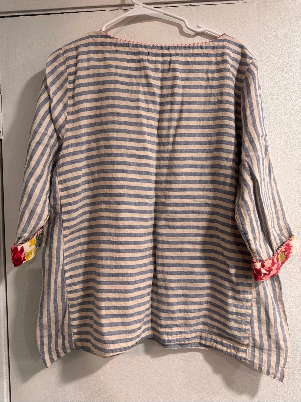 J Jill Love Linen Tunic Striped Embroidered Size Large - Picture 3 of 7